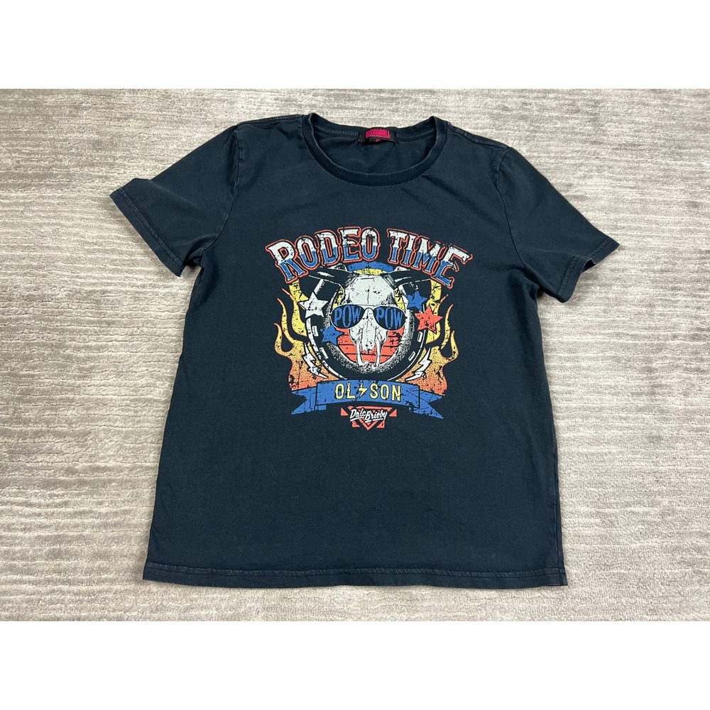 Rock & Roll Denim T-Shirt Womens S Black Rodeo Time Dale Brisby Graphic Tee